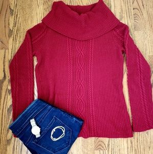 Jeanne Pierre Cowl Neck Crimson Sweater